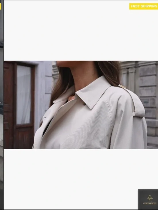 Cropped Trench Coat Oversized Double Breasted Classic Chic Fall Jacket new - Picture 9 of 10